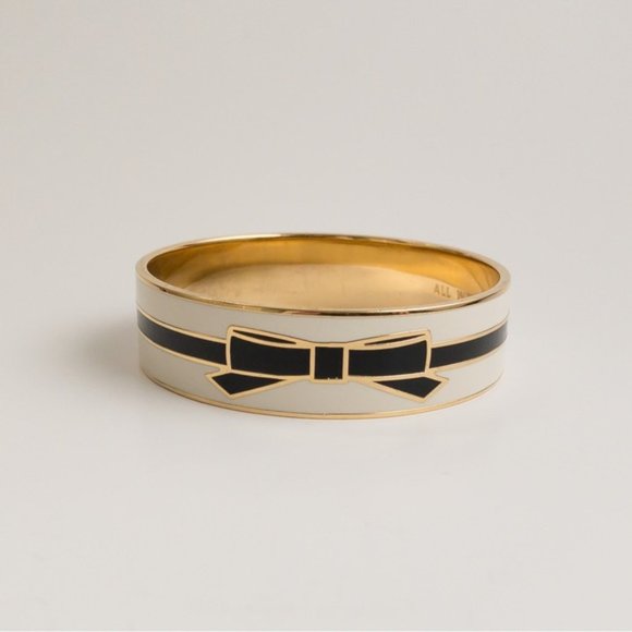 Kate Spade Enamel All Wrapped Up Bangle Cuff Bracelet Black White Enamel - Picture 3 of 9